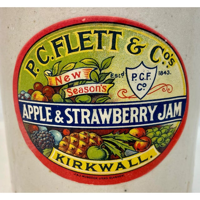 Vintage P.C. Flett & Co Apple & Strawberry Stoneware Jam Jar From Scotland. Measures 5 3/4” W x 5 3/4” D x 8”T Check out...