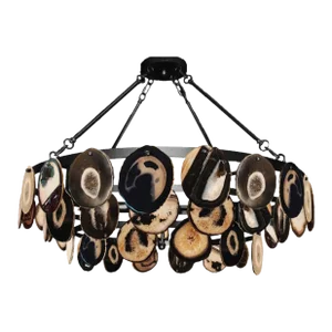 Marjorie Skouras Black Sea Black Agate Slice and Silver Iron Chandelier