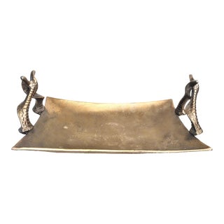 Antique Gold Stag Horn Handle Large Decorative Tray For Sale