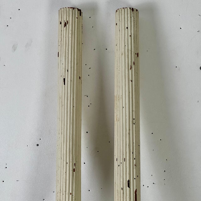 Pair of Slender Antique Architectural Salvage Cylindrical Fluted & White Painted Wood Columns For Sale In New York - Image 6 of 8