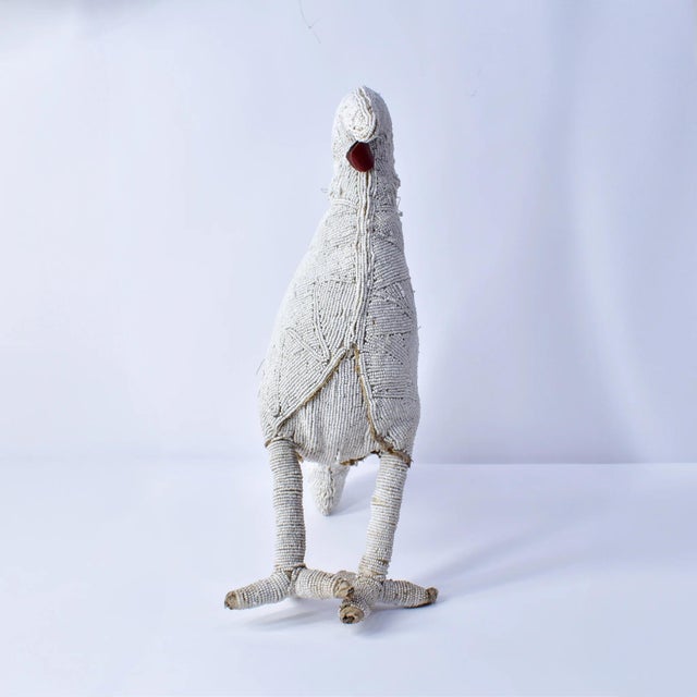 African Early 20th Century Yoruba Beaded White Chicken Nigeria For Sale - Image 3 of 15
