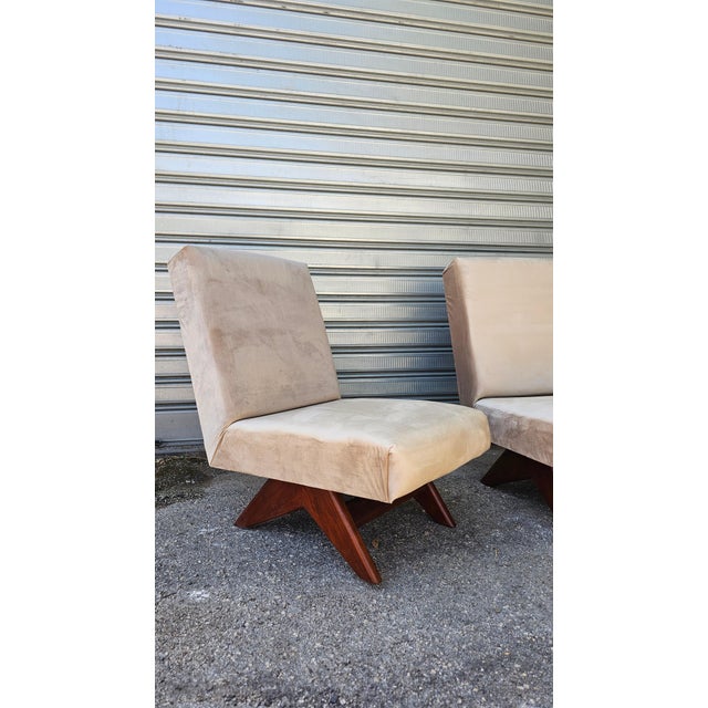 Mid-Century Modern Sandblasted Beige Velvet Chairs, 1950s, Set of 2 For Sale - Image 4 of 11