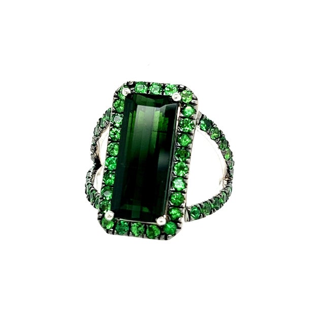 Traditional Natural Tourmaline Tsavorite Ring 7 14k Gold 6.77 TCW Certified For Sale - Image 3 of 11