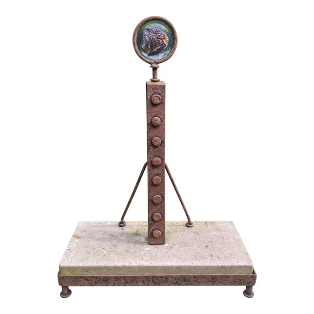 Sculptural Rustic Concrete + Steel Andirons, a Pair (Mexico) For Sale - Image 12 of 13