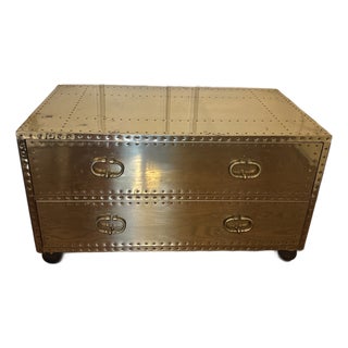 Vintage Sarreid Spain Brass Clad 2 Drawer Chest Copper Nails Bun Feet For Sale