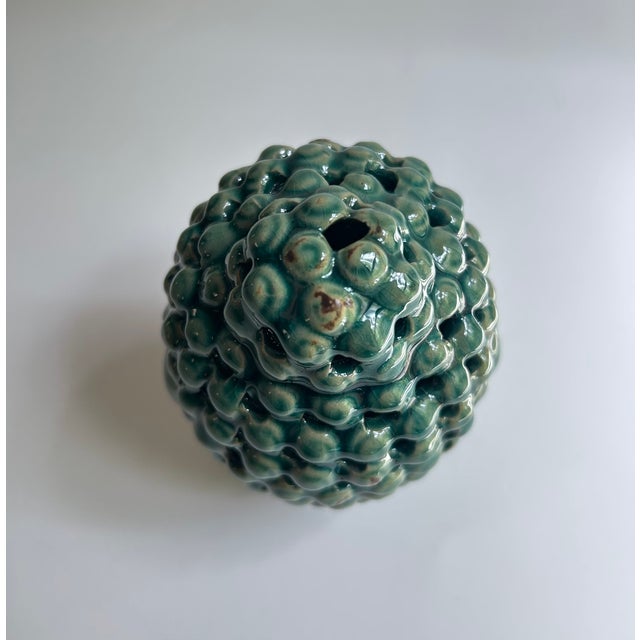 Vintage Pierced Glossy Green Glazed Ceramic Buddha Head For Sale - Image 13 of 16