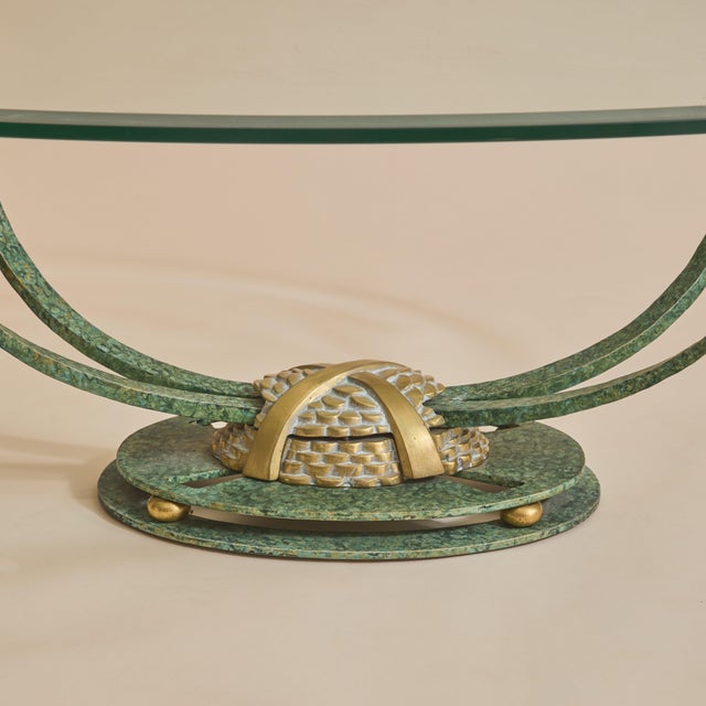 Metal Vintage French Iron + Bronze Oval Glass Coffee Table For Sale - Image 7 of 11
