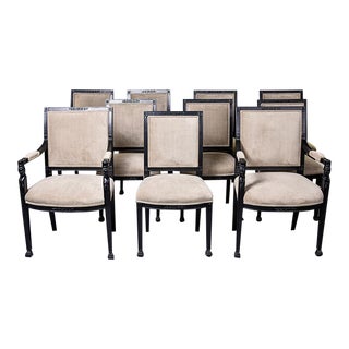 Vintage Neoclassical Style Dining Chairs With New Velvet Upholstery - Set of Ten For Sale