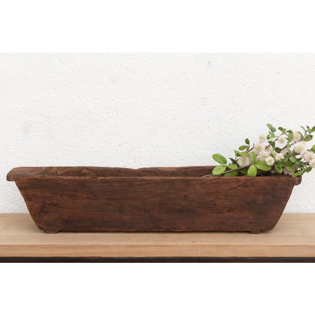 Wood Primitive Hand-Carved Trough Planter For Sale - Image 7 of 7
