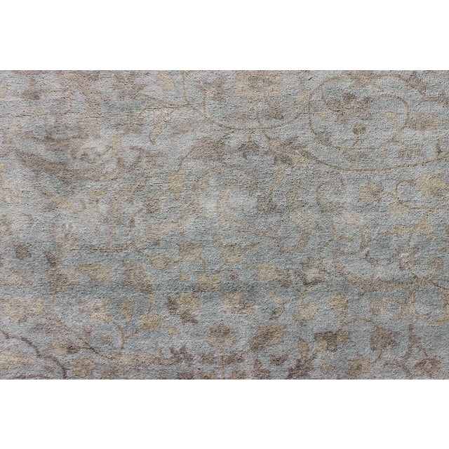 Large Floral Tabriz With Floral Design in Lt. Blue by Keivan Woven Arts For Sale - Image 9 of 11
