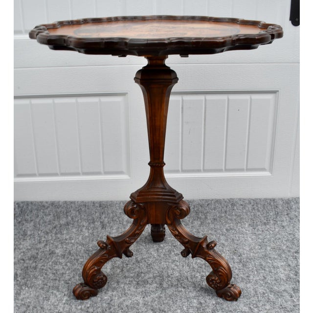Vintage Black Forest Walnut Tilt Top Table Marquetry Wood Inlay For Sale - Image 13 of 18