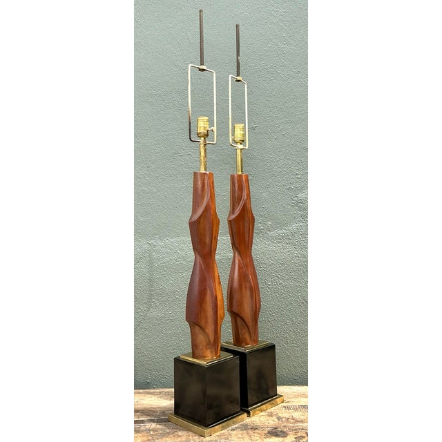Vintage Original Laurel Lamp Company Wood Sculptural Lamps - A Pair For Sale - Image 10 of 12