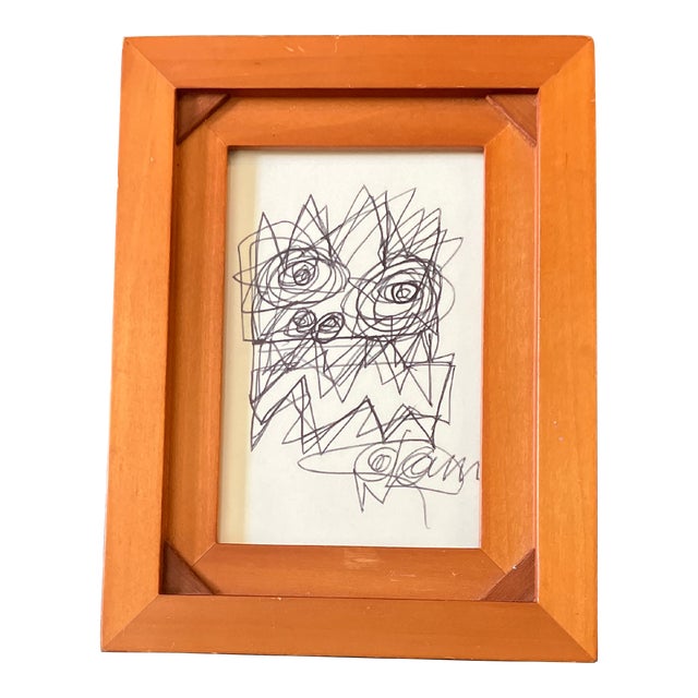 1980’s Original Vintage Wayne Cunningham Small Abstract Ink Drawing Tabletop Frame For Sale