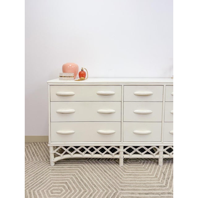 Vintage White Rattan 9-Drawer Dresser Old Florida Ficks Reed Style MCM Coastal For Sale - Image 14 of 14