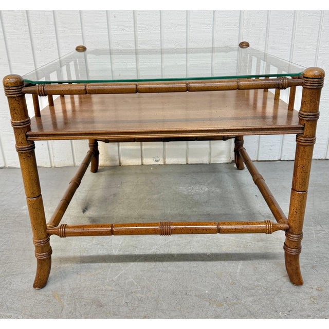 1970s Vintage Faux Bamboo Glass Top Side Table For Sale - Image 5 of 6