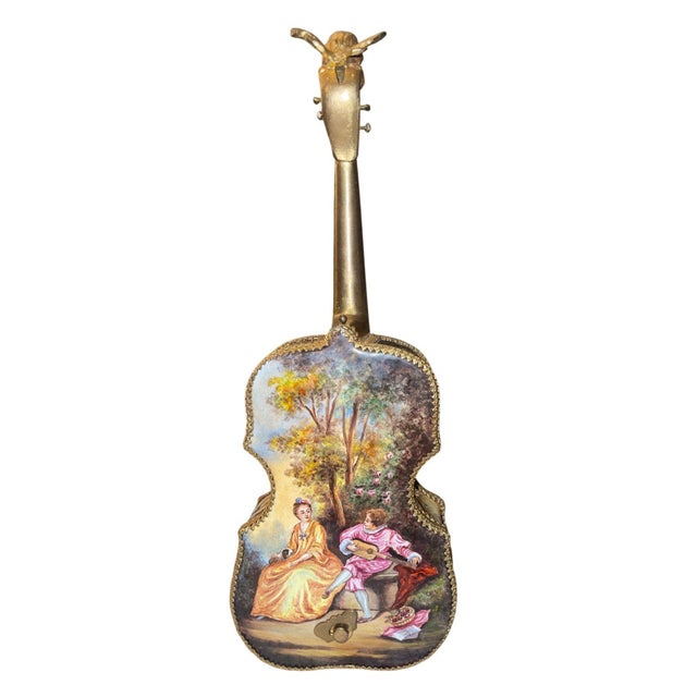 Traditional Rare 19th Century Austrian Enameled Violin Music Box For Sale - Image 3 of 10
