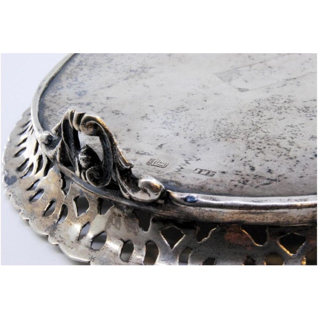 Silver Tray with Grid, Greek Frieze Guilloche Bottom and Monogram Card For Sale - Image 5 of 10