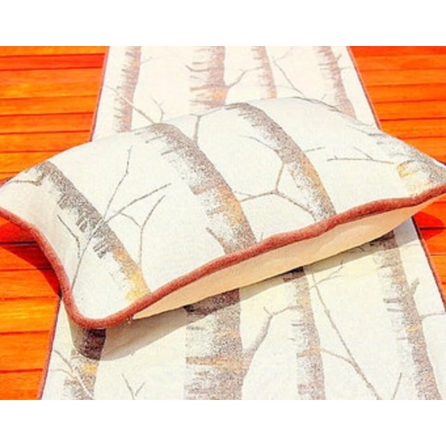 Brown 2000s Lee Jofa Style Woods Print Linen Table Runner With Velvet Piping and Border For Sale - Image 8 of 13