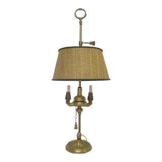 Antique Brass 3-Candle Lamp Converted to Electric With Adjustable Lampshade For Sale