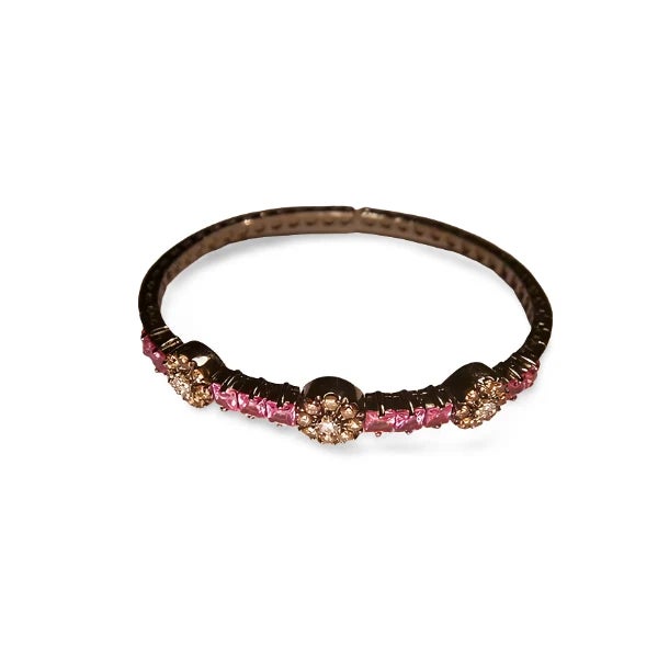 Exquisite Estate 18K White Gold Bangle Bracelet adorned with 10 princess-cut natural pink sapphires 3 carats , 24...