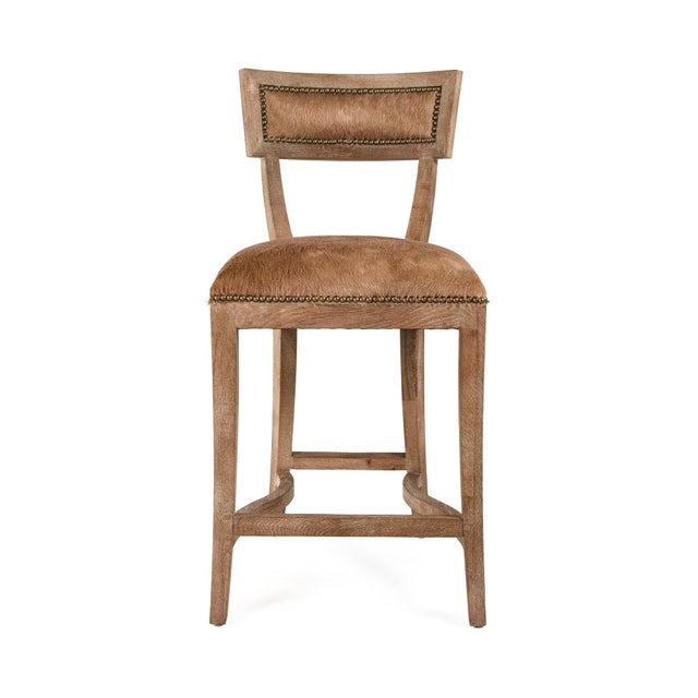 Farmhouse Carvell Counter Stool - Brown Cowhide / Oak Frame For Sale - Image 3 of 3