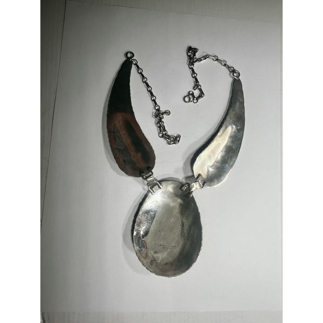1990s Monumental Navajo Sterling, Silver, Turquoise and Coral Charles Johnson Necklace For Sale - Image 5 of 6