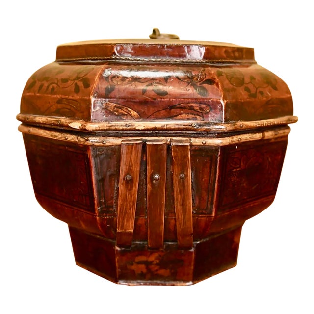 Antique Chinese Lacquered Wooden Lidded Storage Vessel For Sale