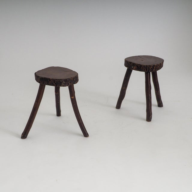 Rustic Hand-Crafted Wooden Stools, 1960s, Set of 2 For Sale - Image 4 of 18