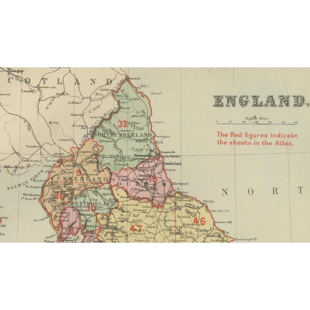 Paper Antique Map of England, 1885 For Sale - Image 7 of 9