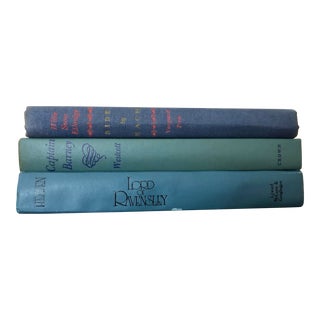 Vintage Blue Decorative Books - Set of 3 For Sale