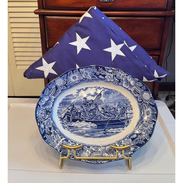 Blue 1970s Liberty Blue Washington Crossing the Delaware Platter – Americana Ironstone, England | 250th Anniversary Decor For Sale - Image 8 of 13