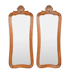 White Furniture French Provincial Louis XV Carved Fruitwood Tall Wall Mirrors, Pair