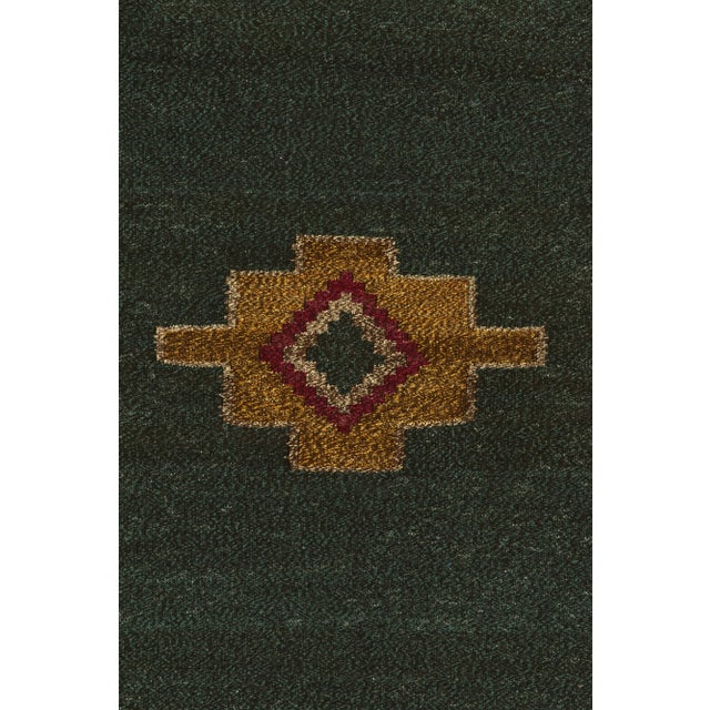 1980s 1950s Vintage Sofreh Kilim Rug in Green-Blue With Gold Tribal Medallion Pattern For Sale - Image 5 of 7
