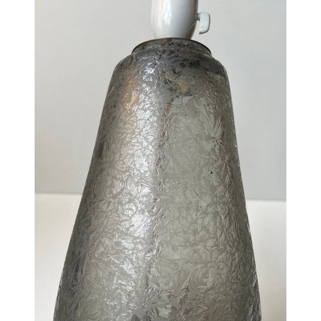 Glass Art Deco Grey Ice Flower Glass Table Lamp by Jacob E. Bang for Holmegaard, 1920s For Sale - Image 7 of 14