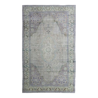 Vintage Turkish Rug With European Design in Various Shades of Lavender and Green For Sale