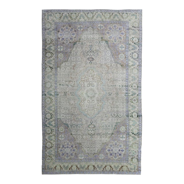 Vintage Turkish Rug With European Design in Various Shades of Lavender and Green For Sale