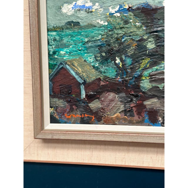Mid-Century Modern Bertil Wahlberg, Coastal Village, 1950s, Oil on Canvas, Framed For Sale - Image 3 of 18