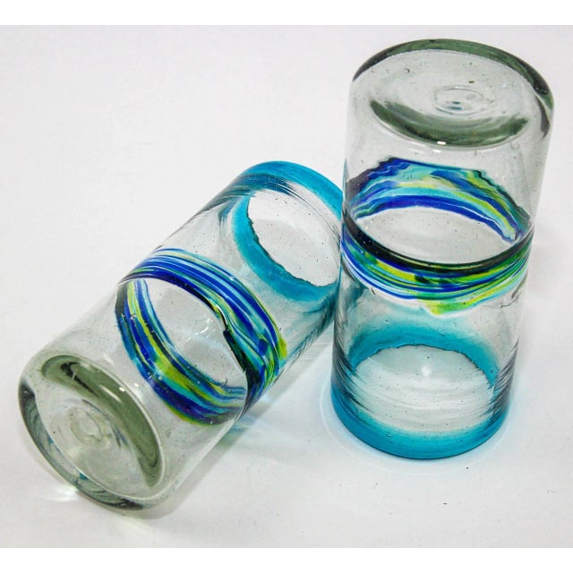 Vintage Mexican Tumblers Drinking Glasses With a Swirl Band Set of 5 Barware For Sale - Image 10 of 12