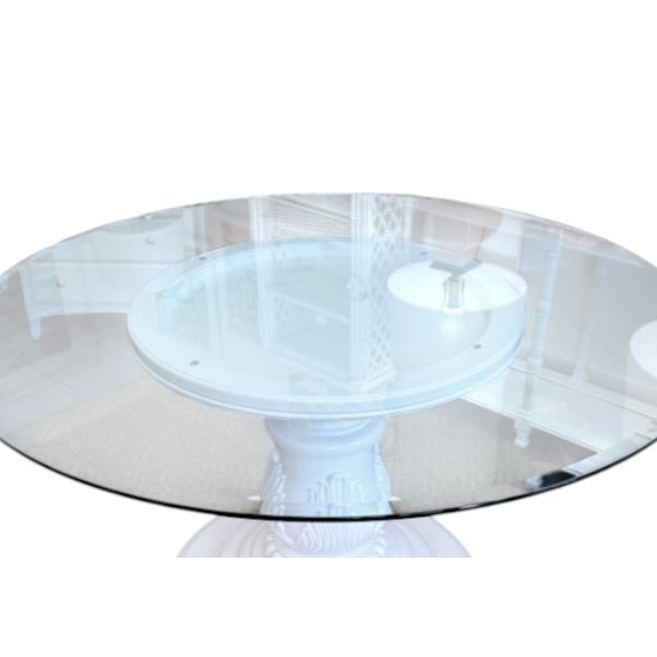 Mid 20th Century Vintage Carved Wood Pedestal Table With 54" Beveled Glass Top For Sale - Image 5 of 6