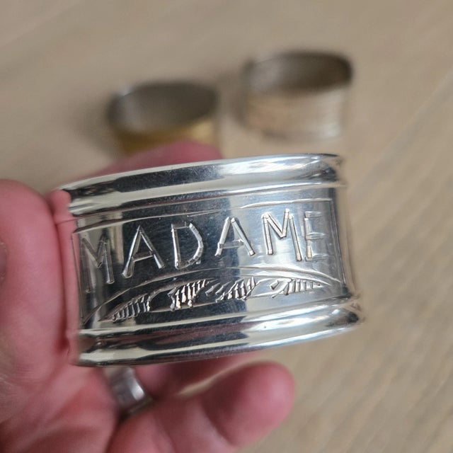 Vintage Madame & Monsieur 2" French Silverplated Napkin Rings For Sale - Image 4 of 6