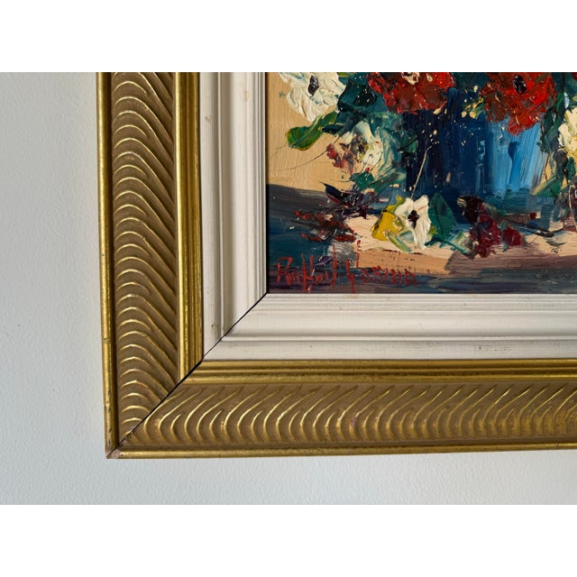 1990s 1996 Raffaele Gorina Heavy Impasto Floral Still Life Oil Painting, Framed For Sale - Image 5 of 12