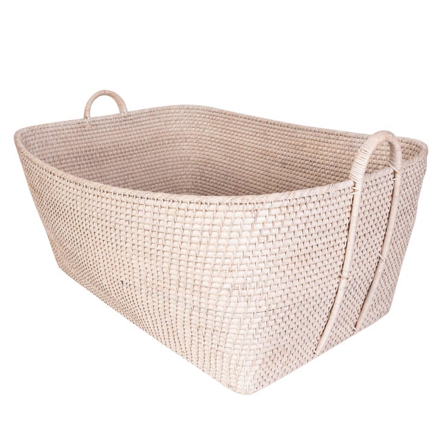 Wood Artifacts Saboga Home Everything Basket with Hoop Handles in White Wash - 31" For Sale - Image 7 of 9
