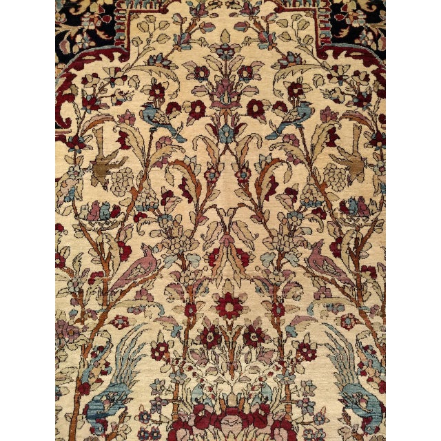 19th Century Vintage Persian Tehran Area Rug, Hand-Knotted Wool & Silk, Tree of Life Pattern, Ivory & Burgundy, 5x7 For Sale - Image 5 of 6