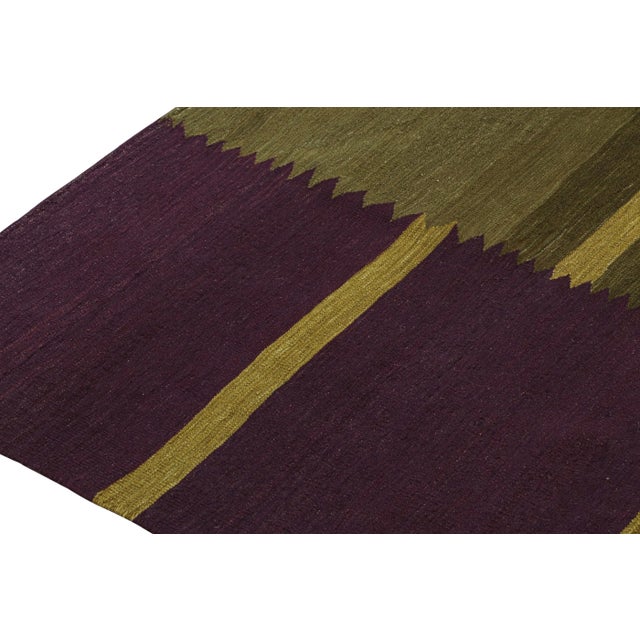 Rug & Kilim’s Contemporary Kilim in Aubergine and Chartreuse Green Stripes For Sale In New York - Image 6 of 7