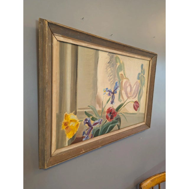 Mid-Century Modern Mid-Century Modern "Floral & Figurine" Swedish Vintage Still Life Oil Painting, Framed For Sale - Image 3 of 12