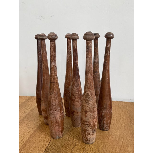 Antique Hand Carved Indian Club Pins & Exercise Weights - Set of 8 For Sale - Image 9 of 15