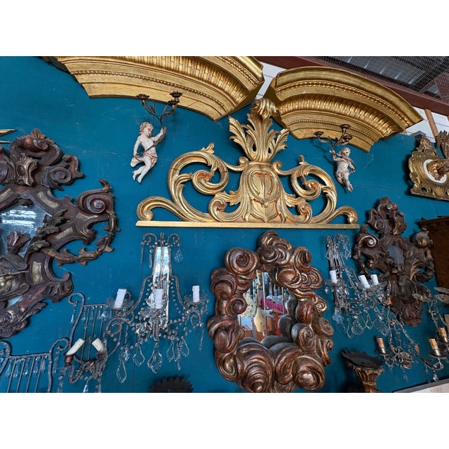 Gold 18th Century Italian Baroque Giltwood Overdoor Architectural Pediment For Sale - Image 8 of 10
