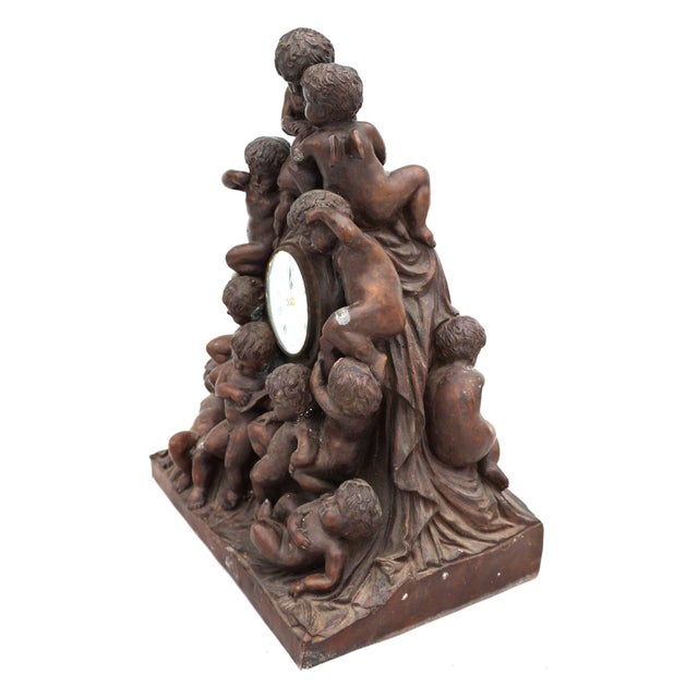 Fabulous Heavy Cast Bronze Large Clock Case With Multiple Cherubs All Over, Good Patina For Sale - Image 4 of 8