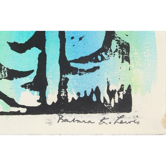 This late 20th century petite abstract print washed with watercolor is by Chicago-based painter, photographer, and print...