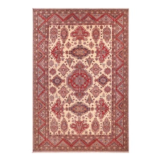 Southwestern Super Kazak Ivory/Red Wool Rug - 8'8'' X 12'4'' For Sale